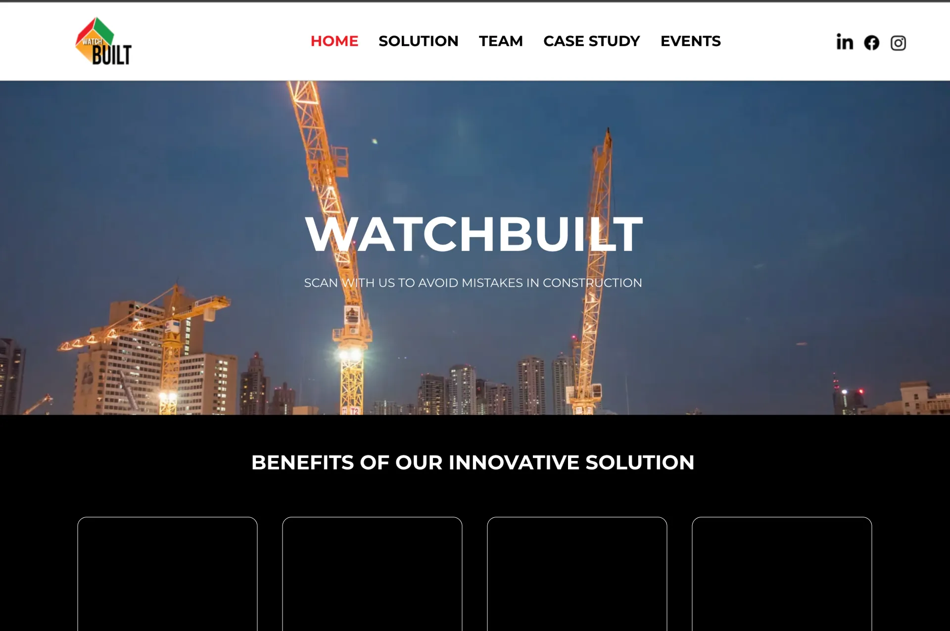 WatchBuilt's site before the sprint: a stock crane photo behind a generic template